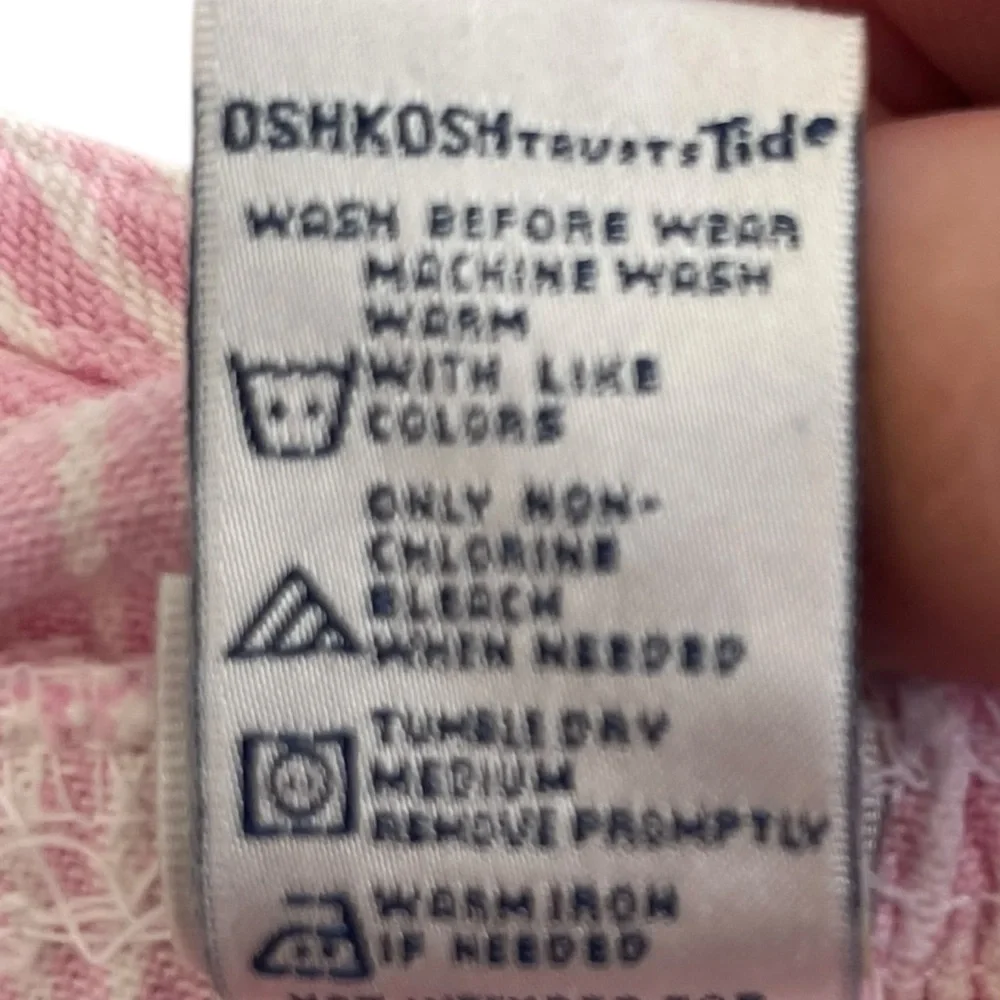 VTG Oshkosh Bgosh Baby Pink White Child Conductor Stripe Overall Dress Size 18M